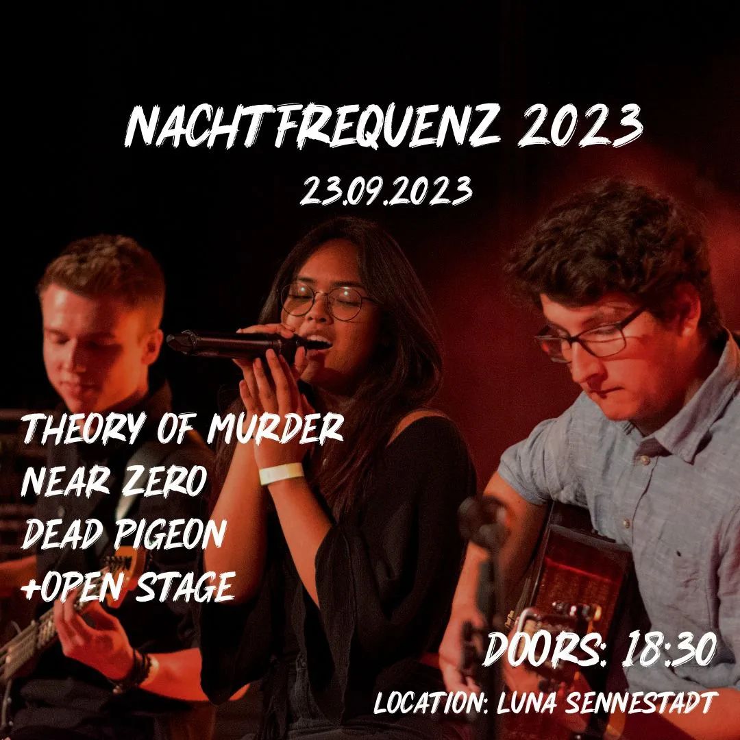 //DE
Na, nächsten Samstag schon was vor? Wir spielen im @lunasennestadt bei den Nachtfrequenzen, zusammen mit @nearzeromusic und @dead.pigeon.official
Kommt vorbei und bringt Freunde und Familie mit! Bis dahin🤘
//EN
Don't know what to do next weekend yet? Come over to the nacht frequenzen at Luna Sennestadt and have a nice musical evening with us and our friends Near Zero and Dead Pigeon
Bring your friends and family it will be a very colourful evening. See you 🤘
#metalcore #livemusic #live #metalband #openstage